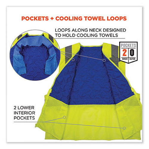 ergodyne Chill-Its 6668 Class 2 Hi-Vis Safety Cooling Vest, Polymer, 2X-Large, Lime (12716)