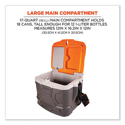 ergodyne Chill-Its 5170 17-Quart Industrial Hard Sided Cooler, Orange/Gray, 30/Pallet (13172)