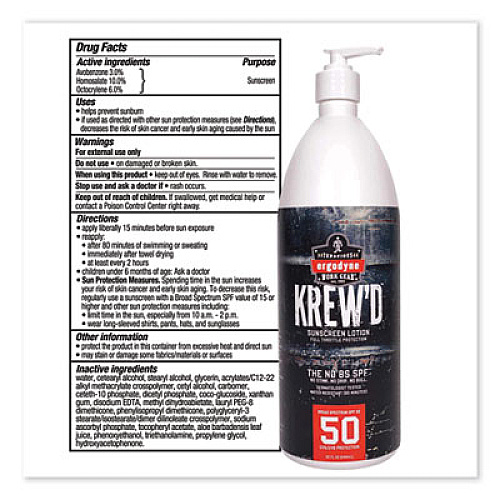 ergodyne Krewd 6355 SPF 50 Sunscreen Lotion, 32 oz Pump Bottle (16635)