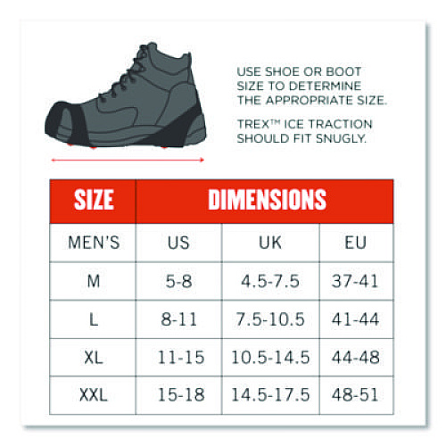 ergodyne Trex 6300 One Piece Slip-on Ice Cleats, Medium, Black, Pair (16753)