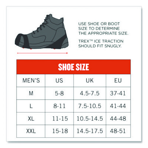 ergodyne Trex 6300 One Piece Slip-on Ice Cleats, Large, Black, Pair (16754)