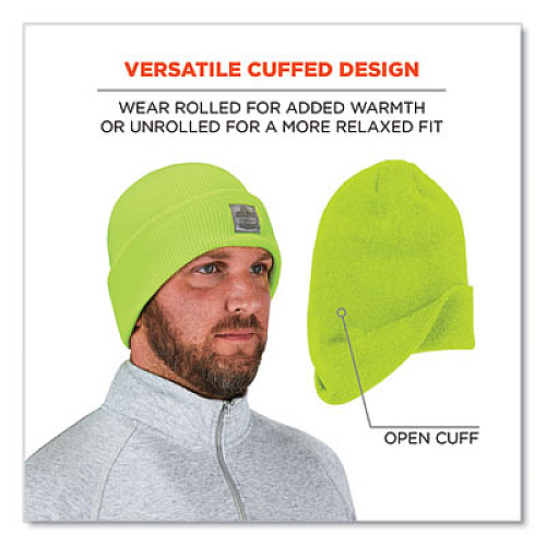 ergodyne N-Ferno 6806 Cuffed Rib Knit Winter Hat, One Size Fits Most, Lime (16806)