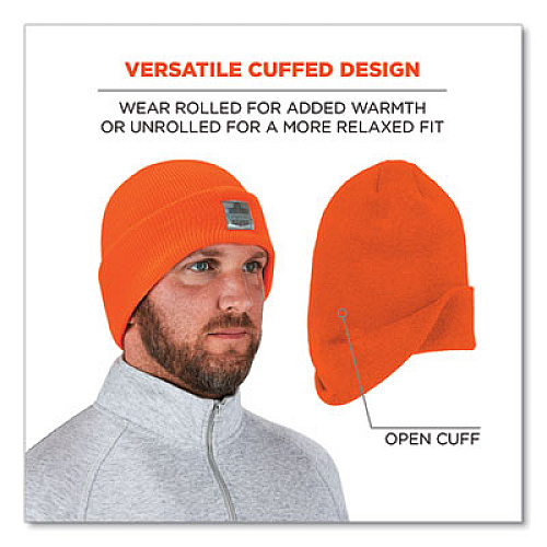 ergodyne N-Ferno 6806 Cuffed Rib Knit Winter Hat, One Size Fits Most, Orange (16807)