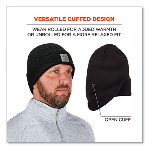 ergodyne N-Ferno 6806 Cuffed Rib Knit Winter Hat, One Size Fits Most, Black (16808)