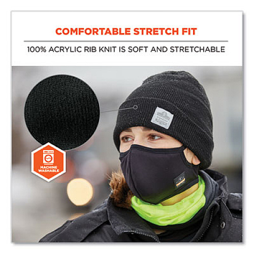 ergodyne N-Ferno 6806 Cuffed Rib Knit Winter Hat, One Size Fits Most, Black (16808)