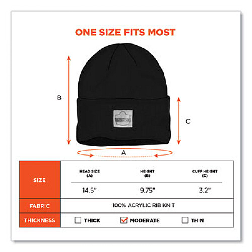 ergodyne N-Ferno 6806 Cuffed Rib Knit Winter Hat, One Size Fits Most, Black (16808)