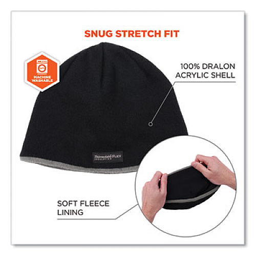 ergodyne N-Ferno 6818 Knit Winter Hat Fleece Lined, One Size Fits Most, Black (16818)