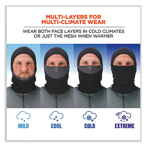 ergodyne N-Ferno 6844 Dual-Layer Balaclava Face Mask, Nylon/Spandex, One Size Fits Most, Black (16844)