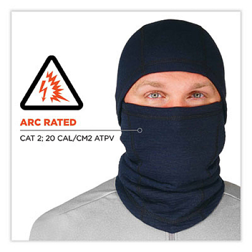 ergodyne N-Ferno 6847 FR Dual Compliant Balaclava Face Mask, Polartec FR Power Grid Fleece, One Size Fits Most, Navy (16848)