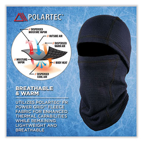 ergodyne N-Ferno 6847 FR Dual Compliant Balaclava Face Mask, Polartec FR Power Grid Fleece, One Size Fits Most, Navy (16848)