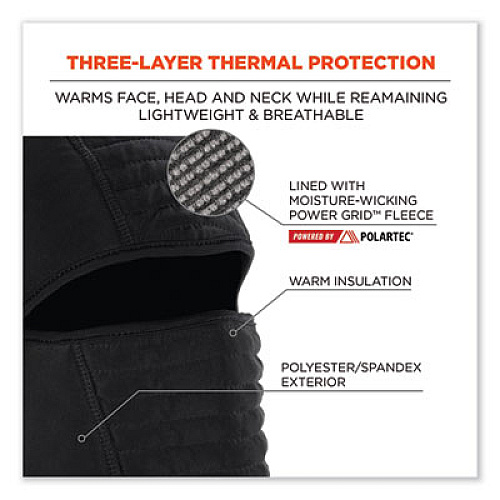 ergodyne N-Ferno 6955 Insulated 3-Layer Balaclava Face Mask, Polartec FR Power Grid Fleece/Polyester/Spandex, One Size, Black (16955)