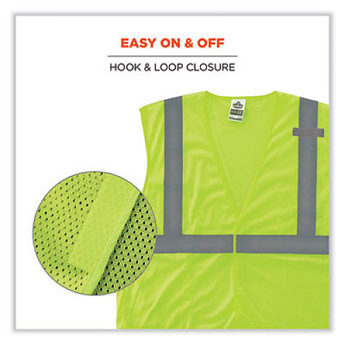ergodyne GloWear 8210HL Class 2 Economy Mesh Hook and Loop Vest, Polyester, X-Small, Lime (21021)