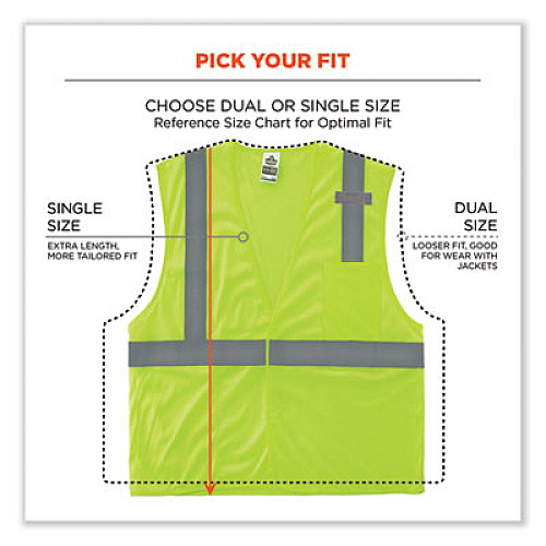 ergodyne GloWear 8210HL Class 2 Economy Mesh Hook and Loop Vest, Polyester, X-Small, Lime (21021)