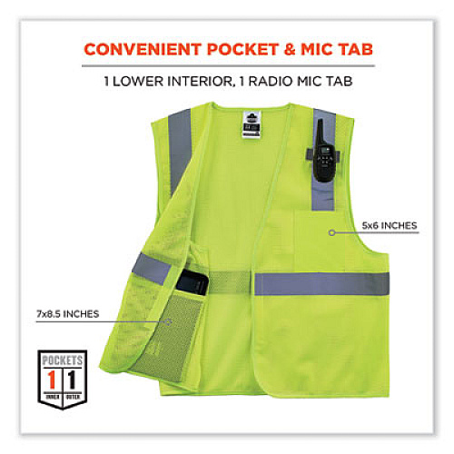 ergodyne GloWear 8210HL Class 2 Economy Mesh Hook and Loop Vest, Polyester, Small/Medium, Lime (21023)