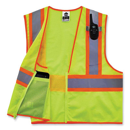 ergodyne GloWear 8229Z Class 2 Economy Two-Tone Zipper Vest, Polyester, X-Small, Lime (21291)