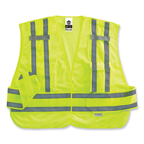 ergodyne GloWear 8244PSV Class 2 Expandable Public Safety Hook and Loop Vest, Polyester, Medium/Large, Lime (21364)