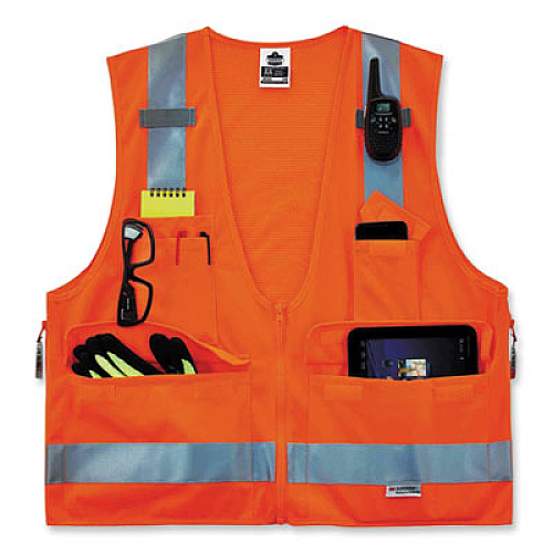 ergodyne GloWear 8250Z Class 2 Surveyors Zipper Vest, Polyester, Small/Medium, Orange (21413)