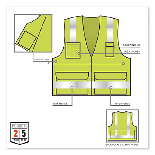 ergodyne GloWear 8250Z Class 2 Surveyors Zipper Vest, Polyester, Large/X-Large, Lime (21425)