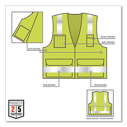 ergodyne GloWear 8250Z Class 2 Surveyors Zipper Vest, Polyester, 4X-Large/5X-Large, Lime (21429)
