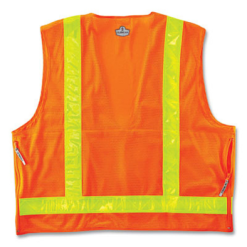 ergodyne GloWear 8250ZHG Class 2 Hi-Gloss Surveyors Zipper Vest, Polyester, Large/X-Large, Orange (21435)