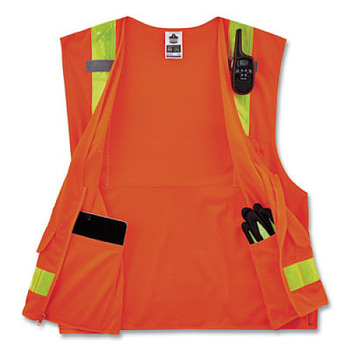 ergodyne GloWear 8250ZHG Class 2 Hi-Gloss Surveyors Zipper Vest, Polyester, Large/X-Large, Orange (21435)