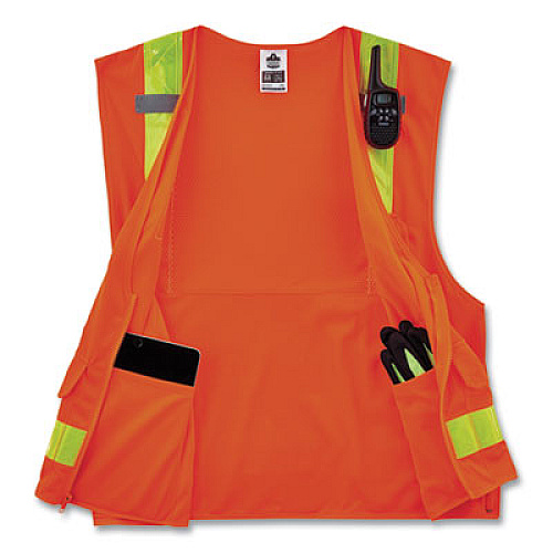 ergodyne GloWear 8250ZHG Class 2 Hi-Gloss Surveyors Zipper Vest, Polyester, 4X-Large/5X-Large, Orange (21439)