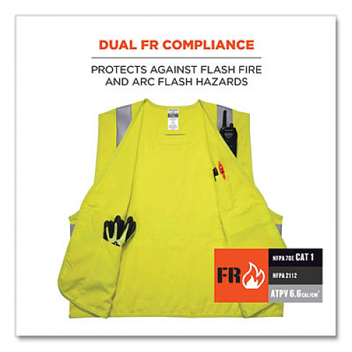 ergodyne GloWear 8261FRHL Class 2 Dual Compliant FR Hook and Loop Safety Vest, Small/Medium, Lime (21463)