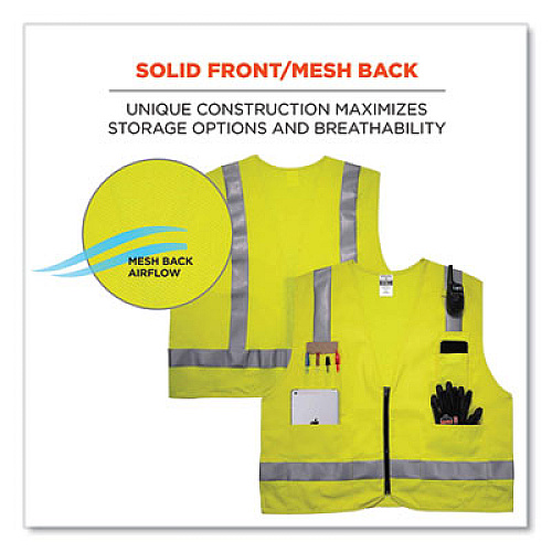ergodyne GloWear 8262FRZ Class 2 FR Surveyor Zipper Vest, Tencel/Modacrylic/Para-aramid/Kevlar, Large/X-Large, Lime (21485)