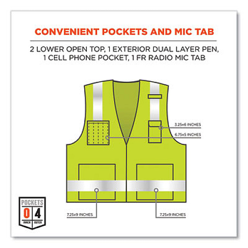 ergodyne GloWear 8262FRZ Class 2 FR Surveyor Zipper Vest, Tencel/Modacrylic/Para-aramid/Kevlar, Large/X-Large, Lime (21485)