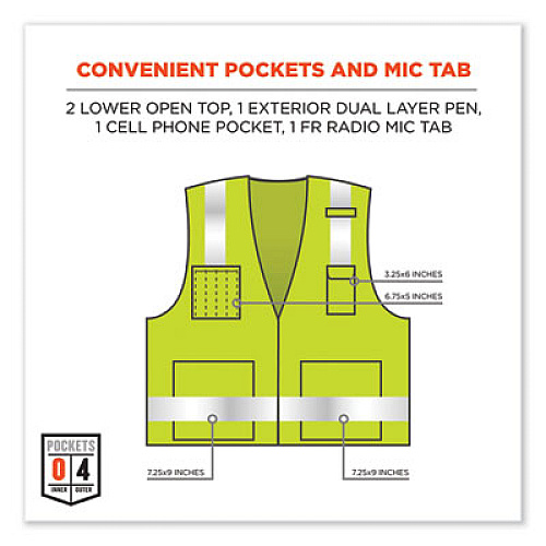 ergodyne GloWear 8262FRZ Class 2 FR Surveyor Zip Vest, Tencel/Modacrylic/Para-aramid/Kevlar, 4X-Large/5X-Large, Lime (21489)