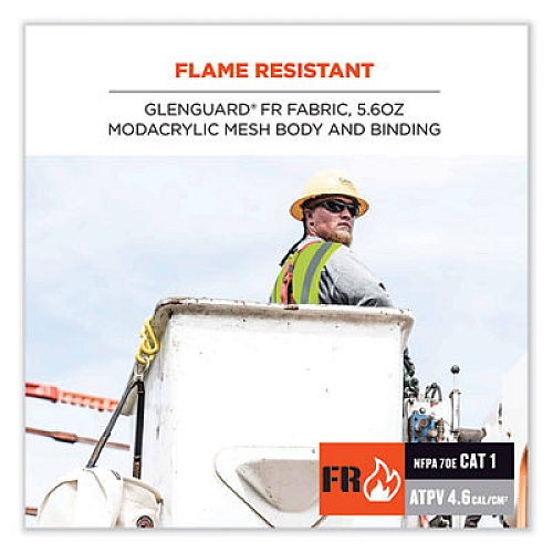 ergodyne GloWear 8260FRHL Class 2 FR Safety Hook and Loop Vest, Modacrylic/Kevlar, 2X-Large/3X-Large, Lime (21497)