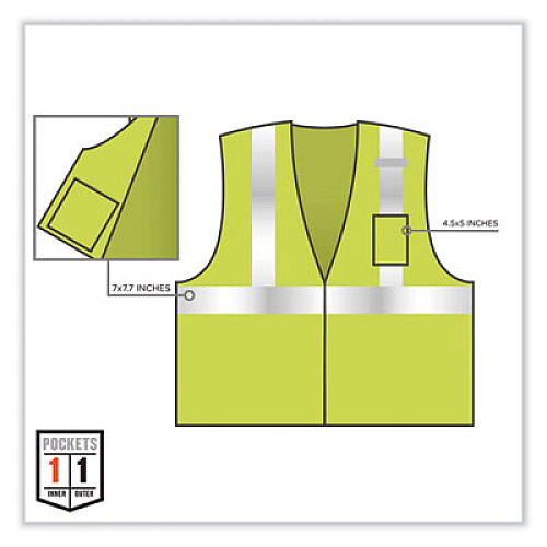 ergodyne GloWear 8256Z Class 2 Self-Extinguishing Zipper Vest, Polyester, Small/Medium, Lime (21573)