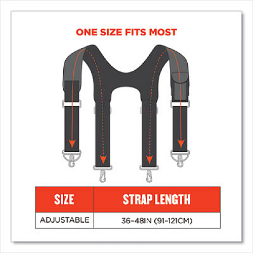 ergodyne Arsenal 5560 Padded Tool Belt Suspenders, 36" to 48" Waist, 3" Wide, Polyester, Gray (13665)