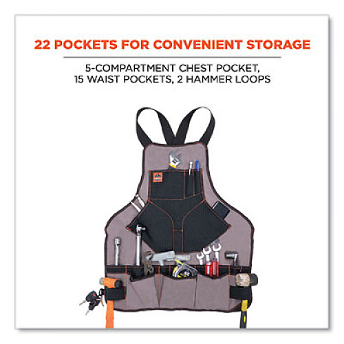 ergodyne Arsenal 5704 Canvas Tool Apron, 22 Compartments, 25.5 x 28, Canvas, Gray (13694)