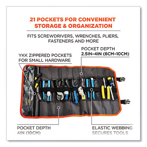 ergodyne Arsenal 5871 Polyester Tool Roll Up, 21 Compartments, 27 x 14, Polyester, Black (13771)