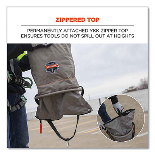 ergodyne Arsenal 5973 Hoist Bucket Tool Bag with D-Rings and Zipper Top, 12.5 x 12.5 x 17, Gray (15973)
