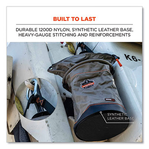 ergodyne Arsenal 5973 Hoist Bucket Tool Bag with D-Rings and Zipper Top, 12.5 x 12.5 x 17, Gray (15973)