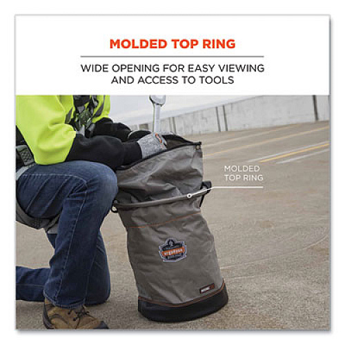 ergodyne Arsenal 5973 Hoist Bucket Tool Bag with D-Rings and Zipper Top, 12.5 x 12.5 x 17, Gray (15973)