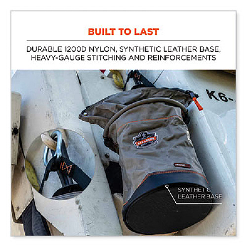 ergodyne Arsenal 5974 Hoist Bucket Tool Bag with Swiveling Carabiner and Zipper Top, 12.5 x 12.5 x 17, Gray (15974)