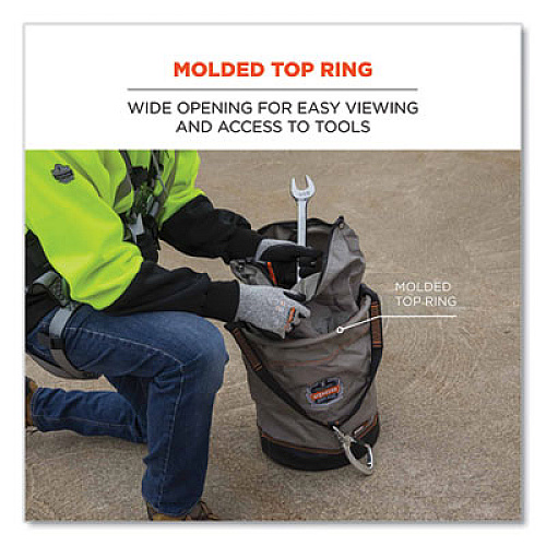 ergodyne Arsenal 5974 Hoist Bucket Tool Bag with Swiveling Carabiner and Zipper Top, 12.5 x 12.5 x 17, Gray (15974)