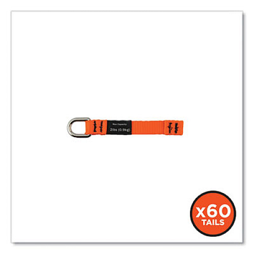 ergodyne Squids 3700 Nylon Webbing Tool Tails with D-Rings, 2lb Max Working Capacity, 4.5" Long, Orange/Black, 6/Pack, 10 Packs/Carton (19704BULK)