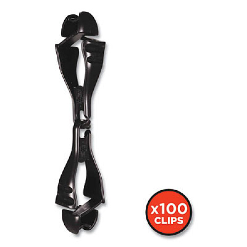 ergodyne Squids 3400 Glove Clip Holder with Dual Clips, 1 x 1 x 6.5, Acetal Copolymer, Black, 100/Carton (19712BULK)