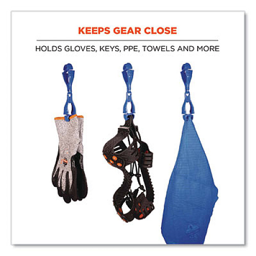 ergodyne Squids 3400 Glove Clip Holder with Dual Clips, 1 x 1 x 6.5, Acetal Copolymer, Blue, 100/Carton (19717BULK)
