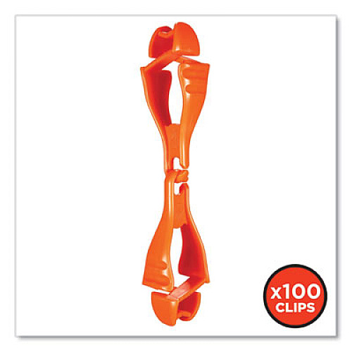 ergodyne Squids 3400 Glove Clip Holder with Dual Clips, 1 x 1 x 6.5, Acetal Copolymer, Orange, 100/Carton (19718BULK)