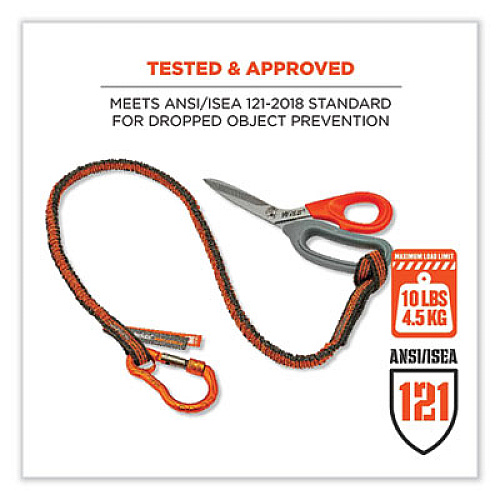 ergodyne Squids 3100F(x) Tool Lanyard with Aluminum Carabiner + Loop, 10 lb Max Working Capacity, 38" to 48" Long, Orange/Gray (19802)