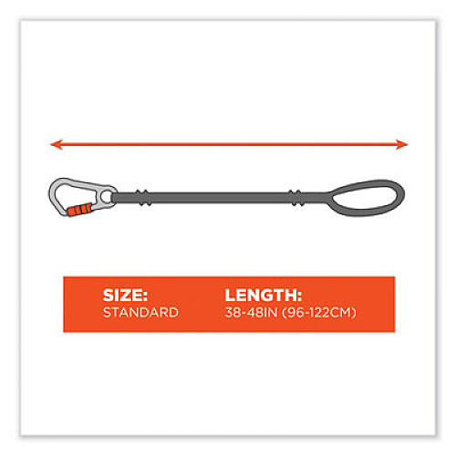 ergodyne Squids 3101F(x) Tool Lanyard with Stainless-Steel Carabiner + Loop, 15 lb Max Working Capacity, 38" to 48" Long (19803)