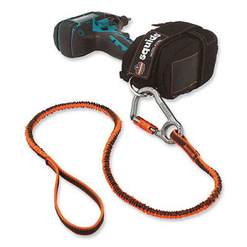 ergodyne Squids 3108F(x)Tool Lanyard with Locking Aluminum Carabiner + Loop, 15 lb Max Working Capacity, 38" to 48" Long, Orange/Gray (19808)