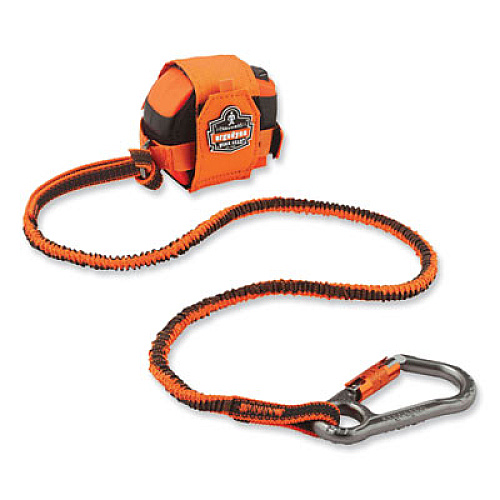 ergodyne Squids 3108F(x)Tool Lanyard with Locking Aluminum Carabiner + Loop, 15 lb Max Working Capacity, 38" to 48" Long, Orange/Gray (19808)