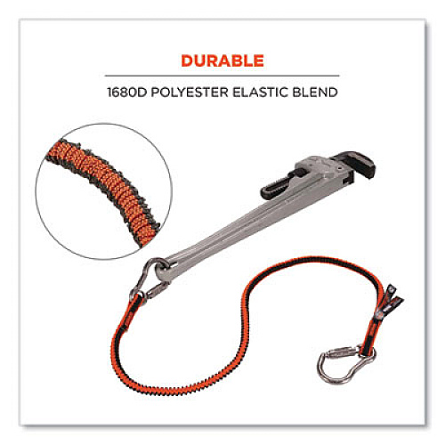 ergodyne Squids 3111F(x) Tool Lanyard with Stainless Steel Carabiners,15 lb Max Working Capacity, 38" to 48" Long, Orange/Gray (19823)