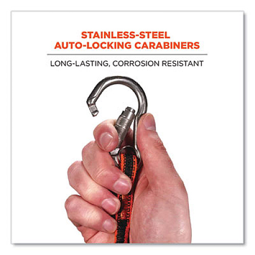ergodyne Squids 3111F(x) Tool Lanyard with Stainless Steel Carabiners,15 lb Max Working Capacity, 38" to 48" Long, Orange/Gray (19823)